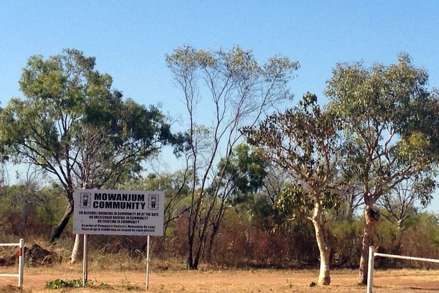 A sign at the entrance to the Mowanjum Aboriginal community.