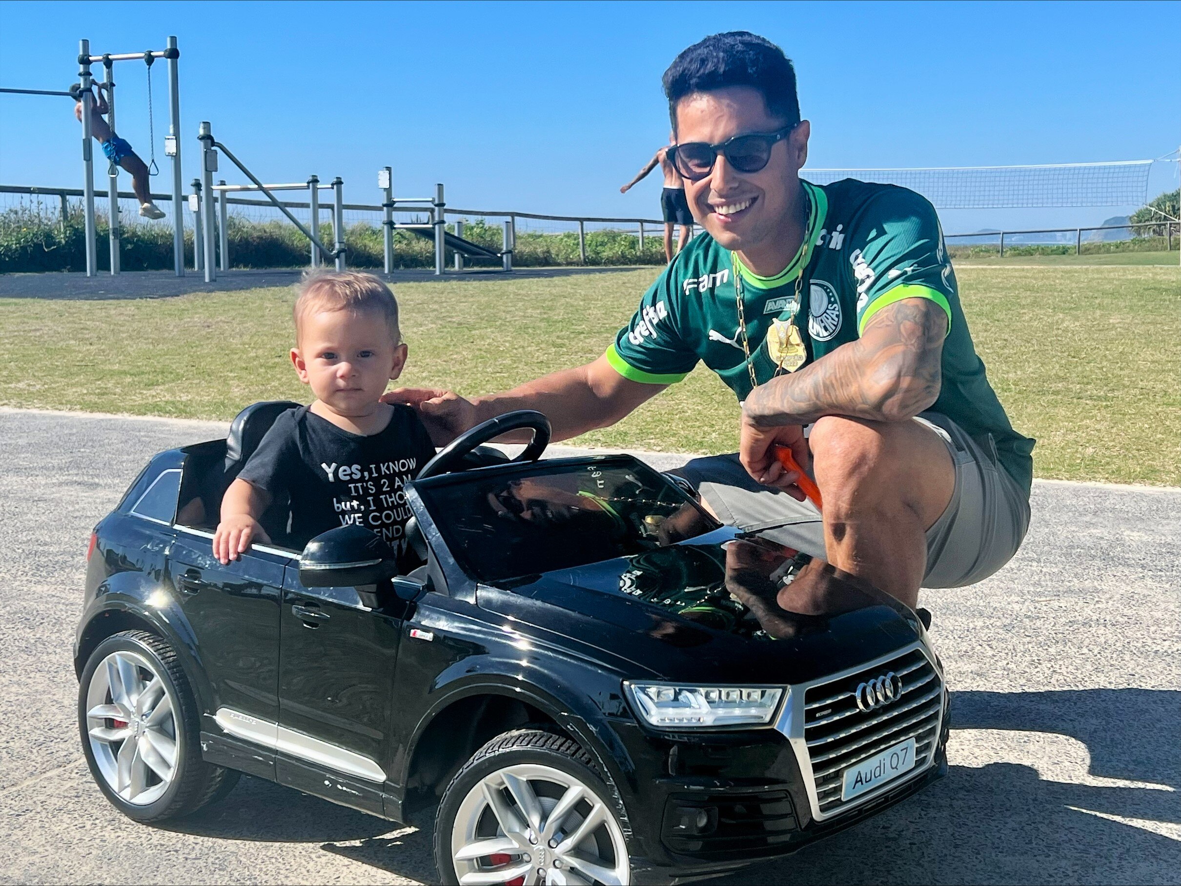 A little boy in a car
