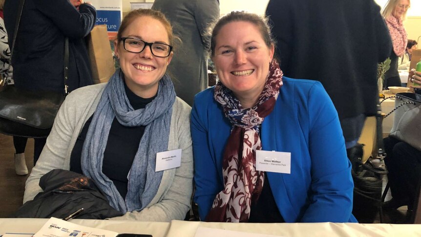 An image of sisters Alex Martin and Ellen Walker at a family farm succession event