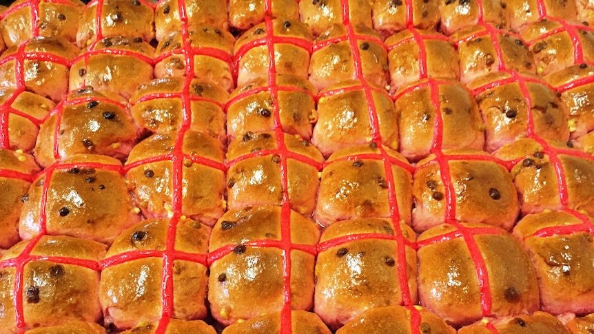 Hot cross buns with a pink cross.
