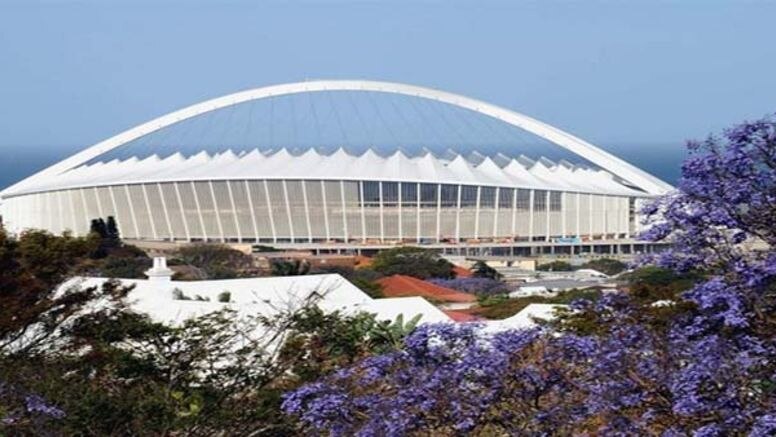 Saving the pitch: A heavy downpour softened the turf at Moses Mabhida Stadium in Durban.