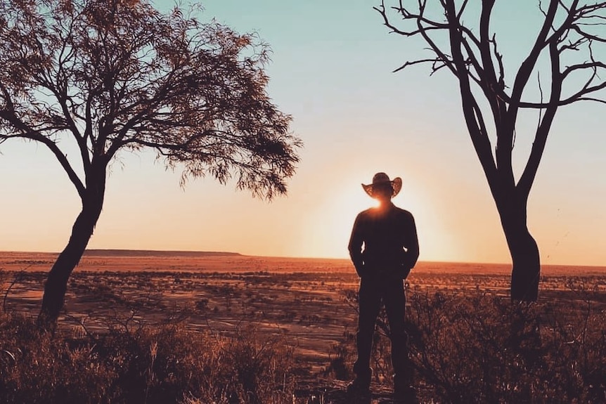 A cowboy watches the sunset