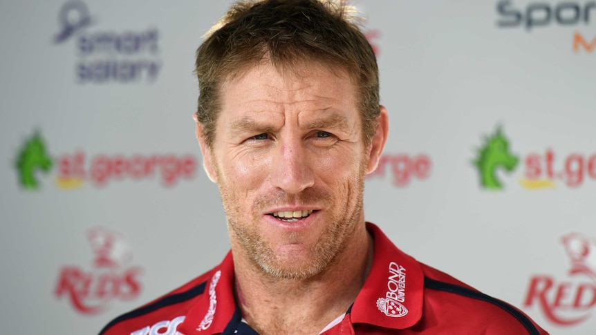 New Queensland Reds coach Brad Thorn speaks at a press conference in Brisbane.