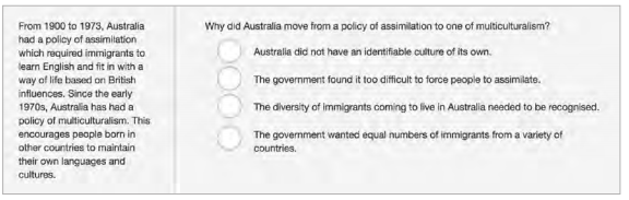 Example test question for Year 10 students, 65 per cent of whom answered it correctly.