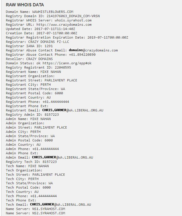 Whois lookup data wawhistleblowers