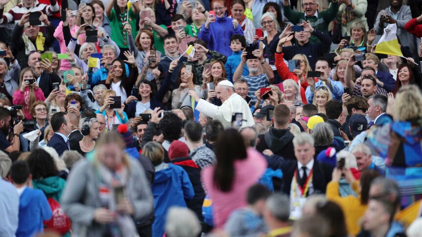 Pope Francis arrives at the Croke Park Stadium in Dublin on the occasion of the Festival of Families event