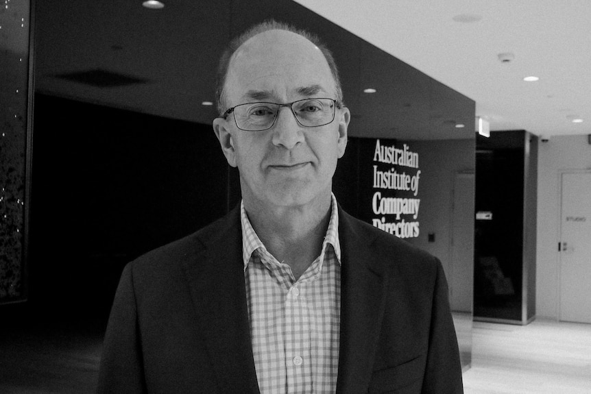 Black and whote photo of Angus Armour at AICD office in May 2021