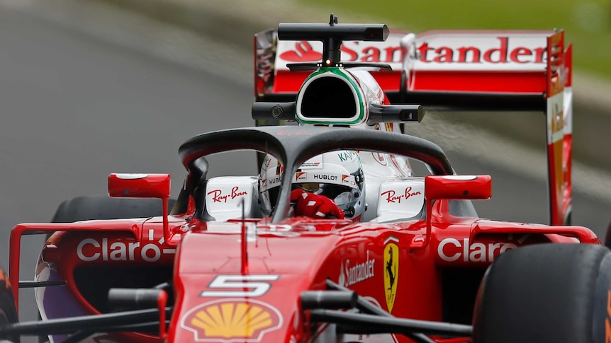The halo safety device on Ferrari's Sebastian Vettel's car ahead of the 2016 British F1 Grand Prix.