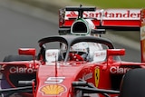 The halo safety device on Ferrari's Sebastian Vettel's car ahead of the 2016 British F1 Grand Prix.