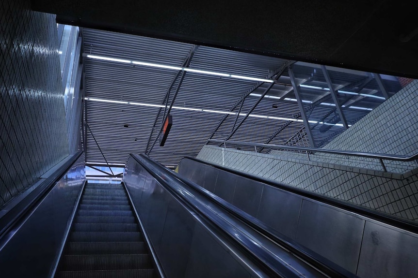 Empty escalators in Central Station in Brisbane.