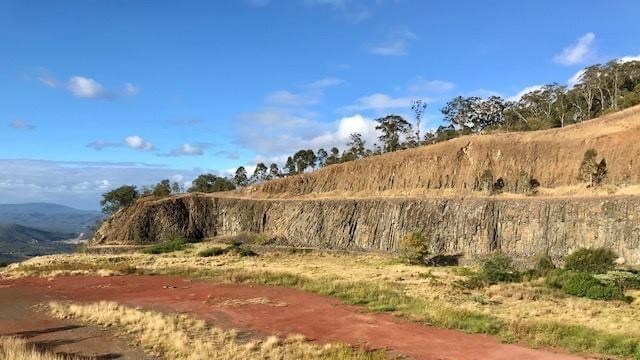 The terraced site of the former Bridge Street Quarry at Toowoomba overlooking the Lockyer Valley, August 2020.