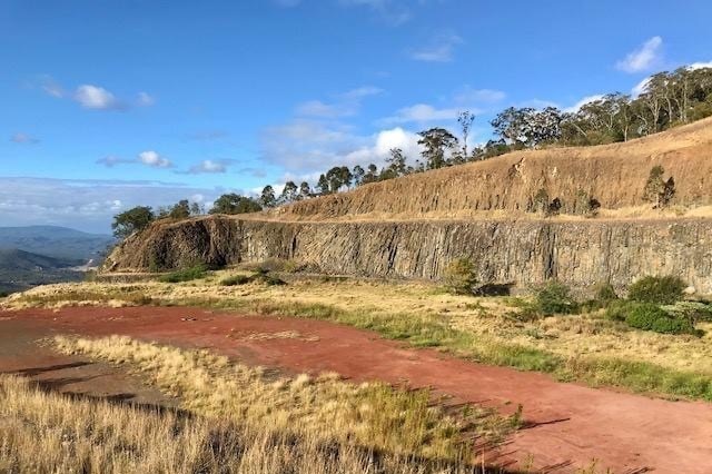 The terraced site of the former Bridge Street Quarry at Toowoomba overlooking the Lockyer Valley, August 2020.