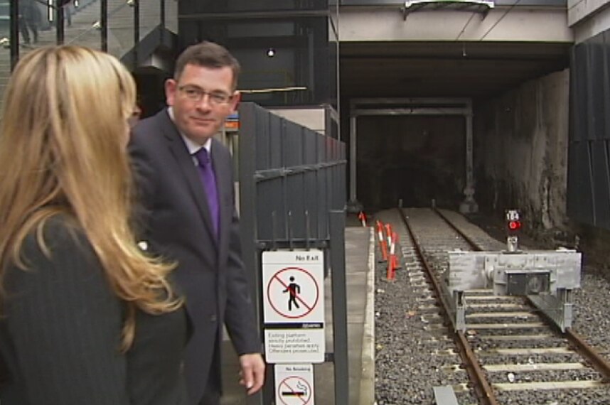 Victorian Opposition Leader Daniel Andrews at South Morang train station announcing an extension to the line to Mernda.