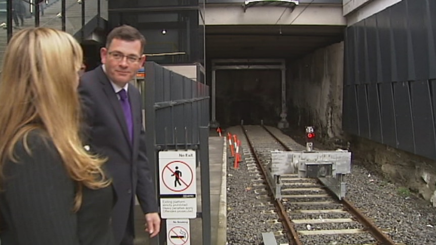 Victorian Opposition Leader Daniel Andrews at South Morang train station announcing an extension to the line to Mernda.