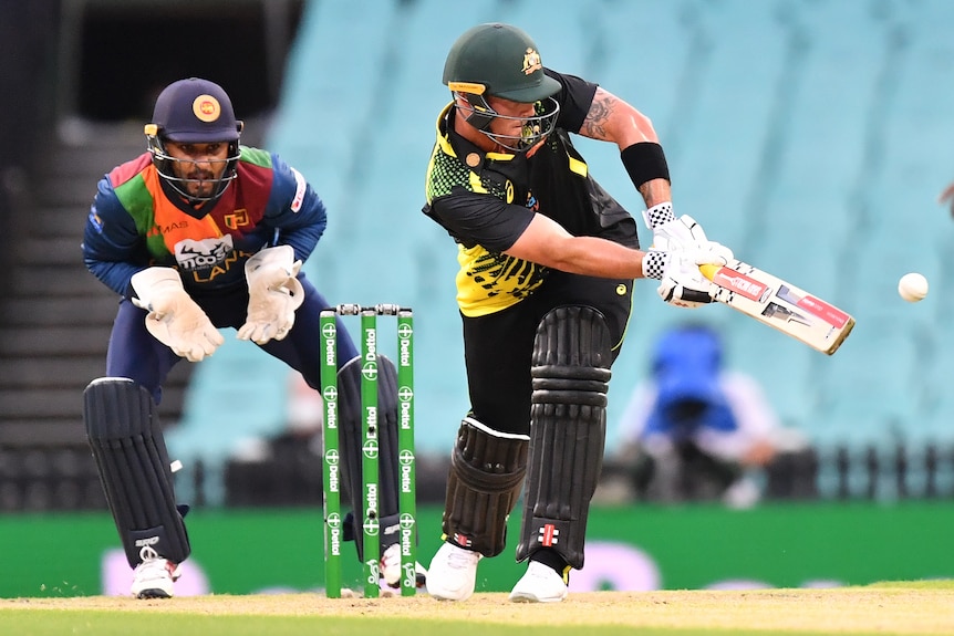 Cricket batter plays a ball of his legs against Sri Lanka