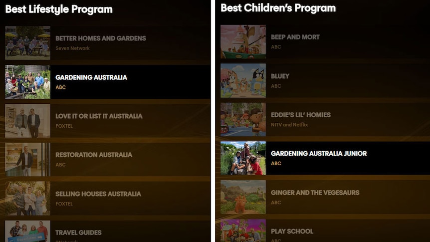 Screenshots of voting for the 2024 Logie Awards.