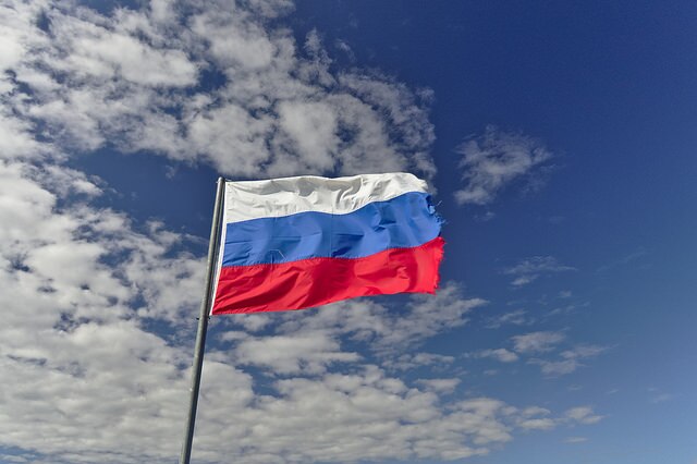 Russian flag blows in wind