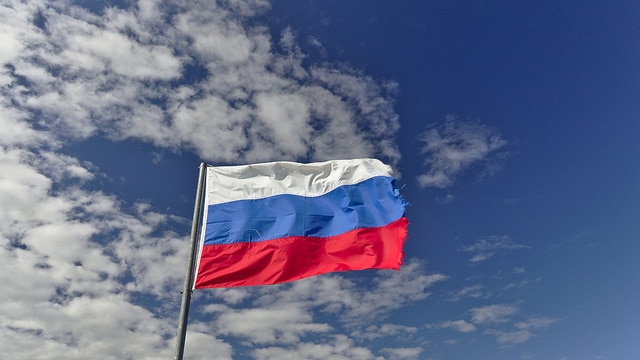 Russian flag blows in wind