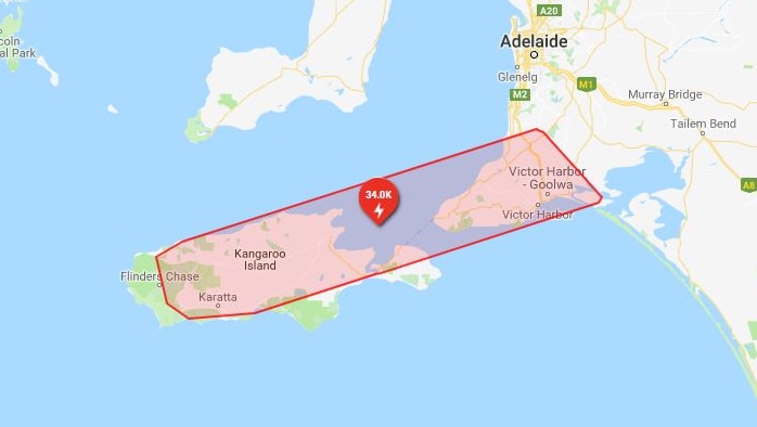 A map of central South Australia with a red box over Kangaroo Island and the Fleurieu Peninsula