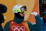 Australia's Matt graham celebrates his silver medal in men's moguls at the 2018 Winter Olympics.