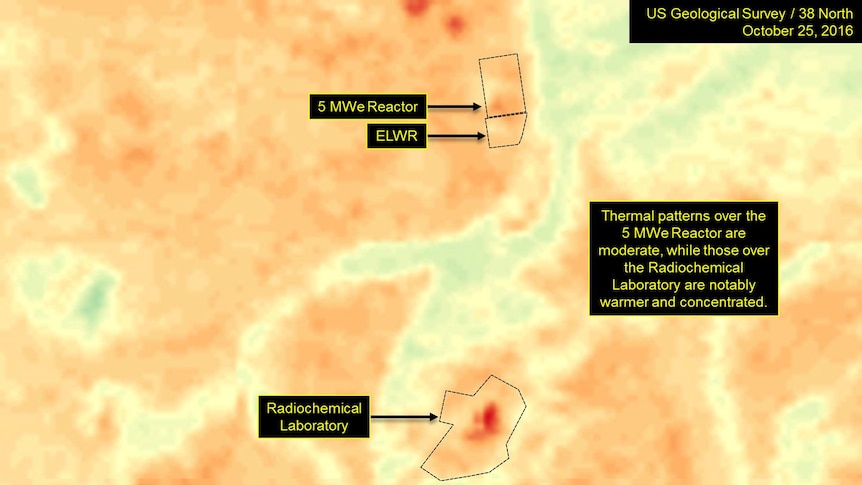 Thermal image of radiochemical laboratory at the Yongbyon nuclear plant