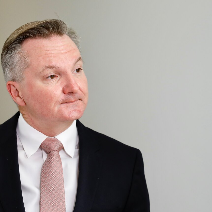 Australian Energy Minister Chris Bowen speaks to the media during a press conference.