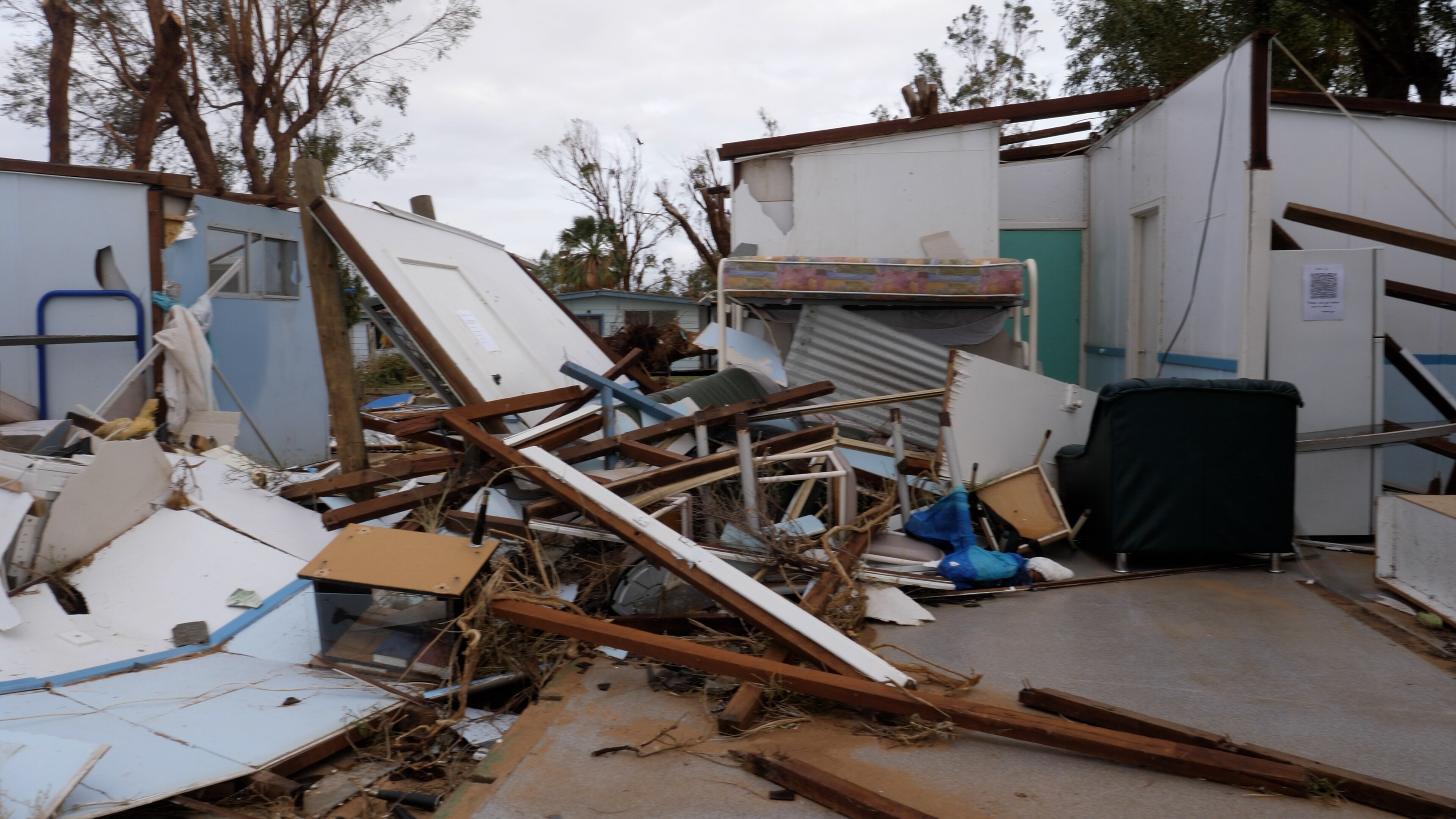 Riverfront accommodation in Kalbarri destroyed by Cyclone Seroja. 