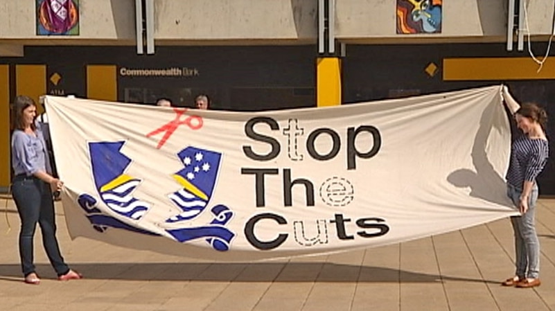 ANU students protesting earlier this year against financial cuts.