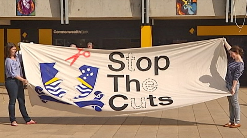 ANU students and staff have gathered to protest against the planned cuts.