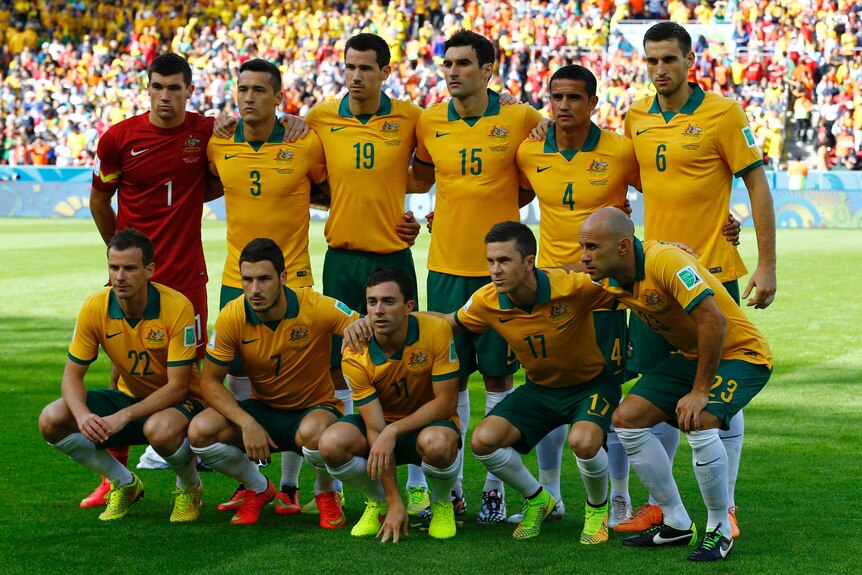 The Socceroos before the 2014 World Cup game against the Netherlands
