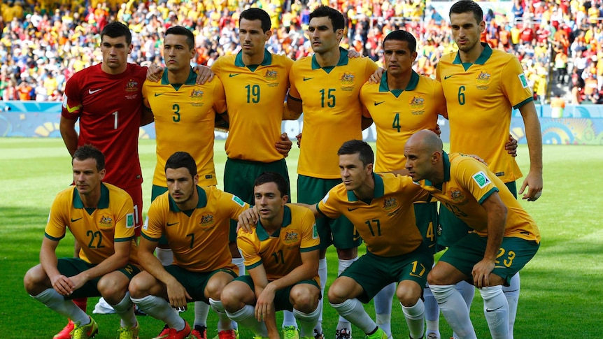 The Socceroos before the 2014 World Cup game against the Netherlands