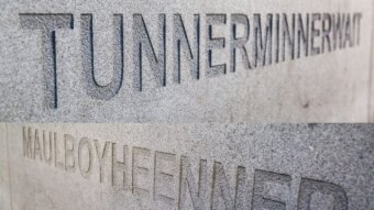 The names of Tunnerminnerwait and Maulboyheenner are engraved on concrete blocks of the memorial.