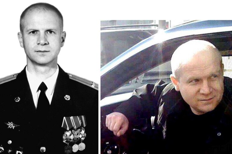 A composite of a man in military uniform and a man looking out of the driver's door of a car