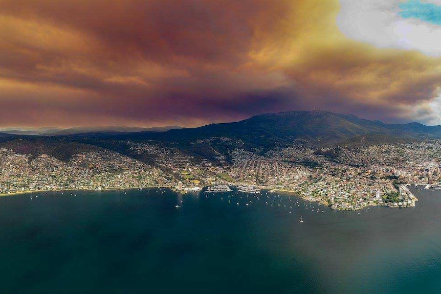 Orange smoke over Hobart