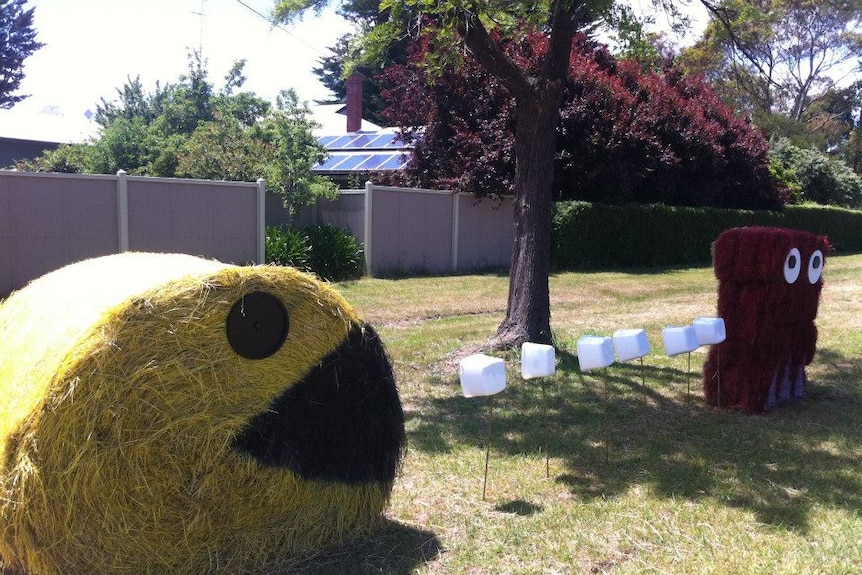 Pac Man made from hay bales