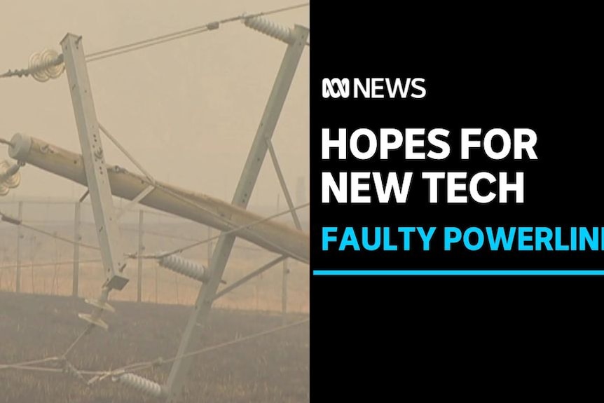 Hopes For New Tech, Faulty Powerlines: A powerline lays on its side amid a smoke-filled fireground.