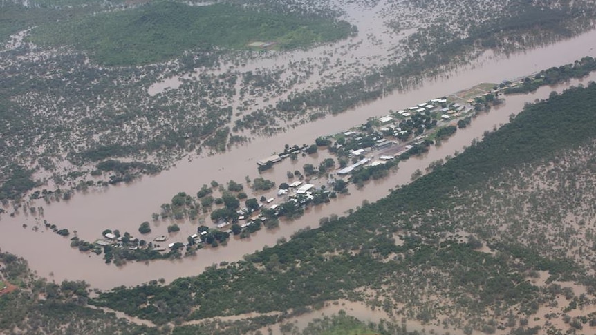 Flooded Daly River community seen from the air.