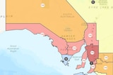 A colour coded map of total fire ban regions in South Australia provided by the CFS.