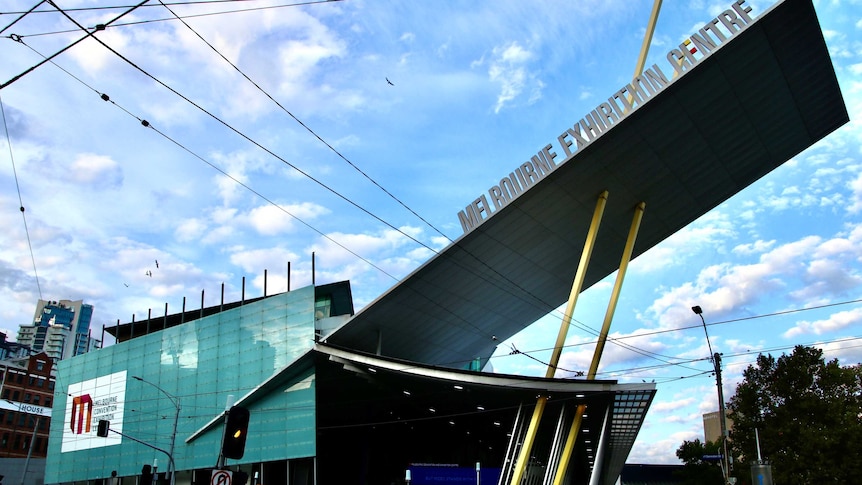 An exterior shot of the Melbourne Exhibition Centre.