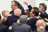 Politicians brawling in Turkish parliament