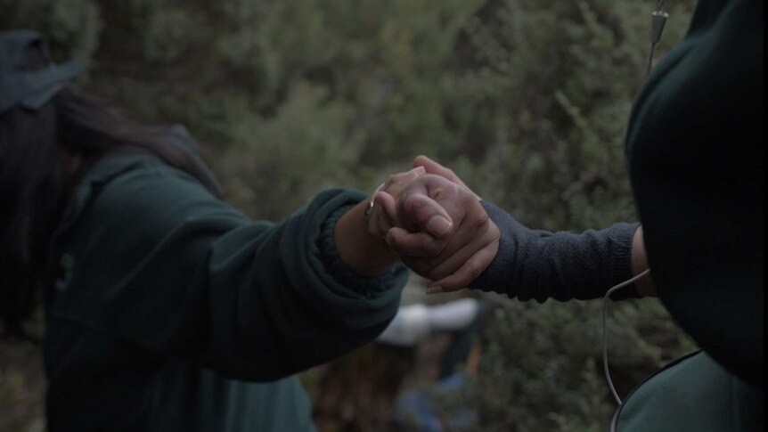 Hands in the Tasmanian wilderness