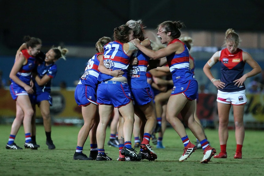 Western Bulldogs celebrate victory over Melbourne