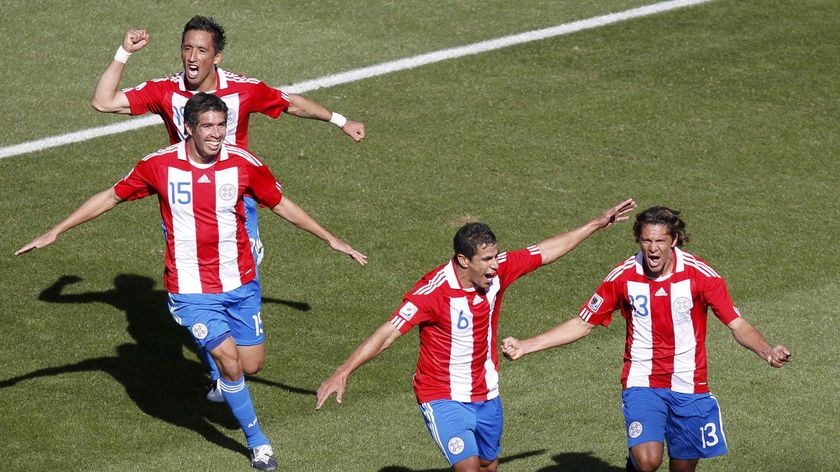 Enrique Vera (R) opened the scoring as Paraguay eased past a sluggish Slovakia side.