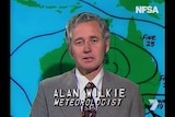 Australia's first weatherman Alan Wilkie reads the weather in 1976 on 7 News