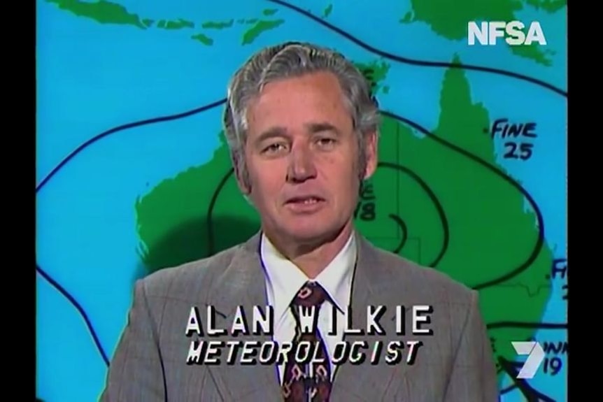 Australia's first weatherman Alan Wilkie reads the weather in 1976 on 7 News