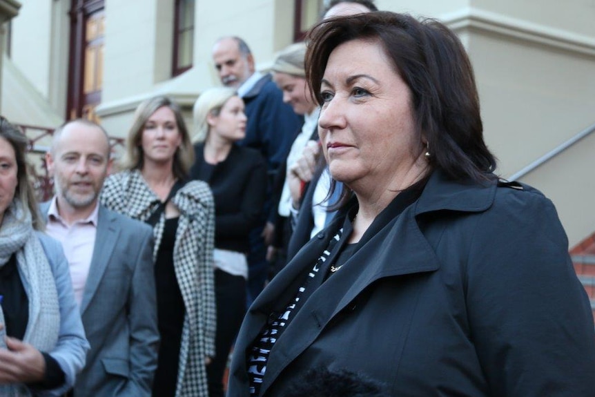 Frances Bender outside the Federal Court after Huon Aquaculture lost its case over Macquarie Harbour