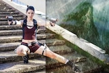 Before and after image of cosplayer Jusz dressed as Lara Croft