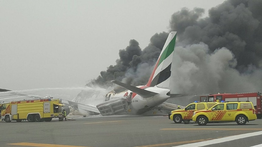 Emirates plane on fire in Dubai