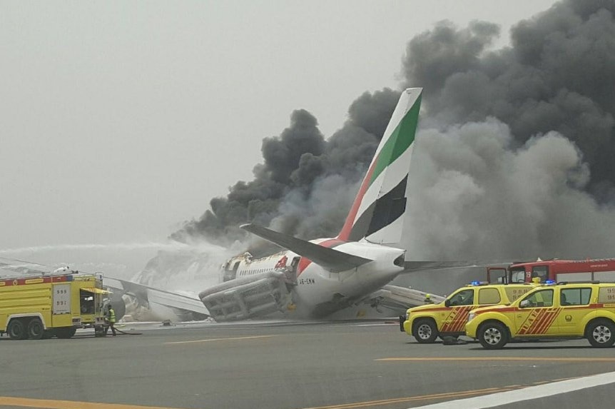 Emirates plane on fire in Dubai