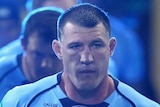 Paul Gallen leads Blues out for State of Origin III against Maroons at Lang Park on July 8, 2015.